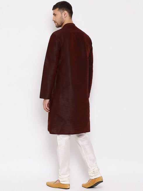 VASTRAMAY Men's Burgundy Silk Blend Kurta and Pyjama Set